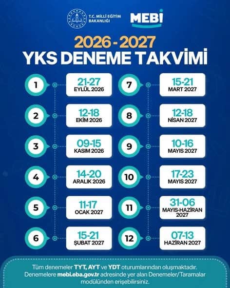 MEB 2026-2027 YKS ve LGS Deneme Takvimi Açıklandı