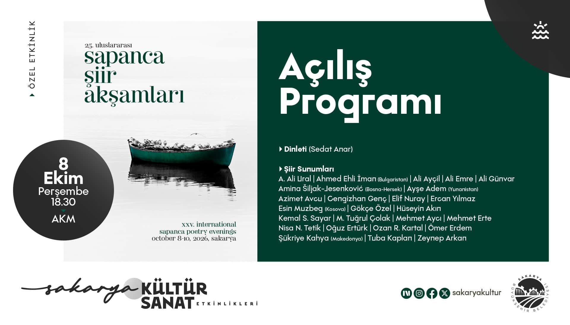 25. Uluslararası Sapanca Şiir Akşamları AKM’de Başlıyor