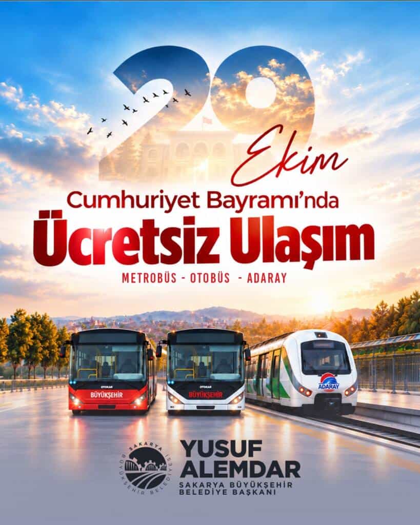29 Ekim’de Sakarya’da toplu ulaşım ücretsiz olacak